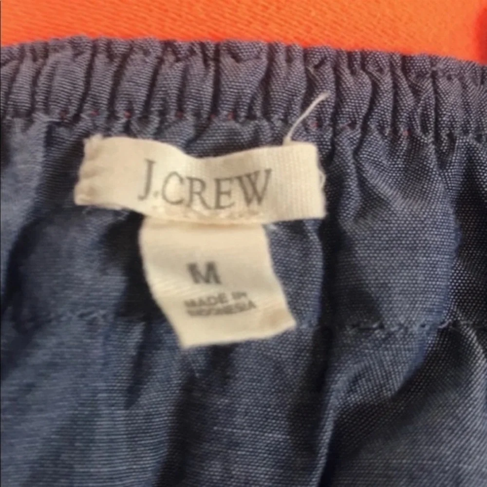 J. Crew M denim chambray ruffled layers neon orange‎ waistband 100% cotton skirt